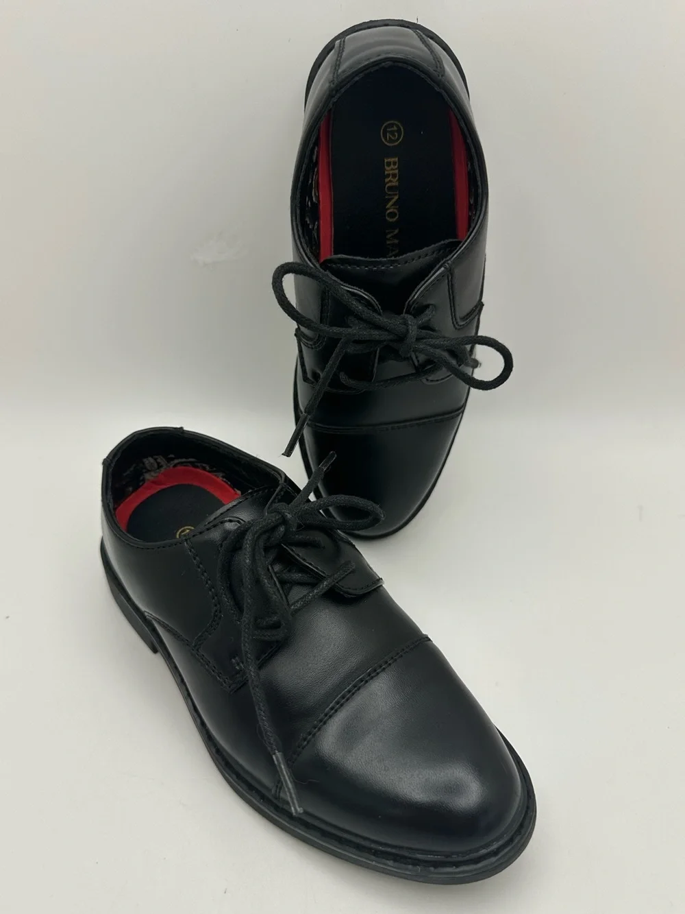 Bruno Marc Boys Sz 12 Black Leather Cap Toe Lace-Up Oxford Dress Shoes NWOT